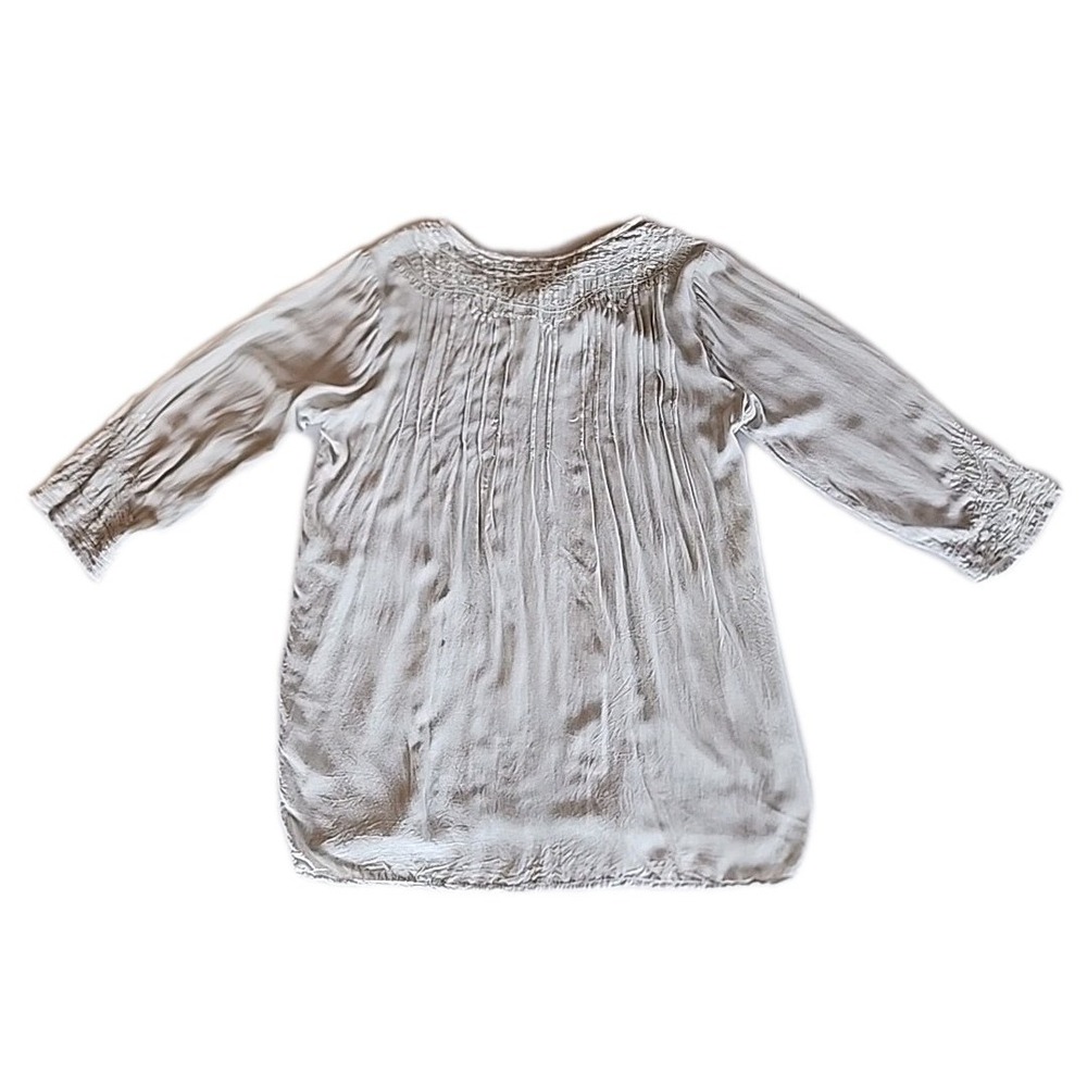Solitaire Pintuck Embroidered Top Sz L Ivory Keyhole‎ Tunic Boho Peasant Casual - Picture 5 of 12